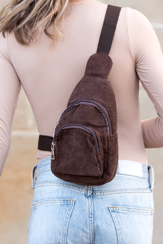 Ingrid Double Zip Corduroy Sling Bag