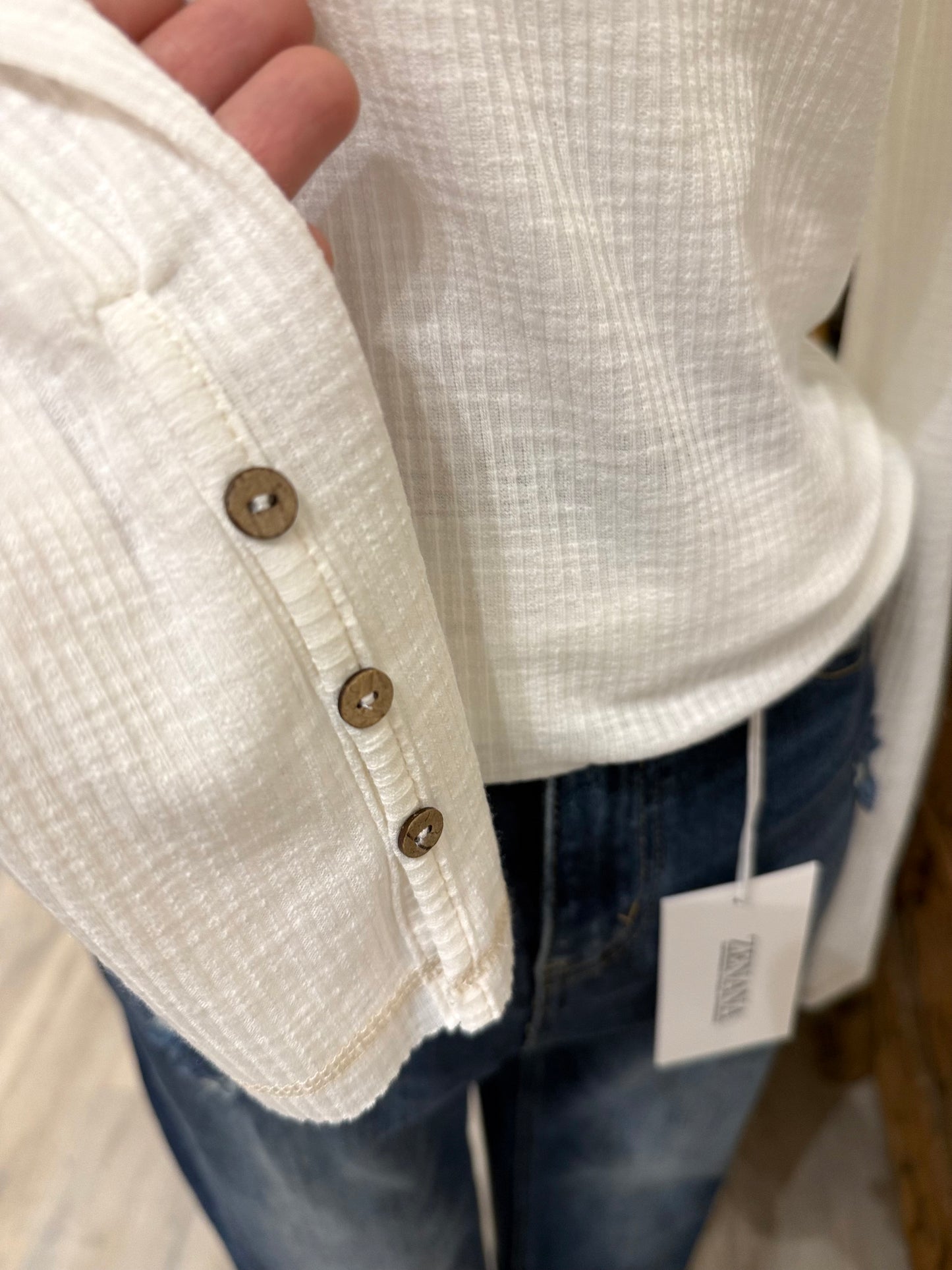 Ribbed Henley Long Sleeve Top (ivory)