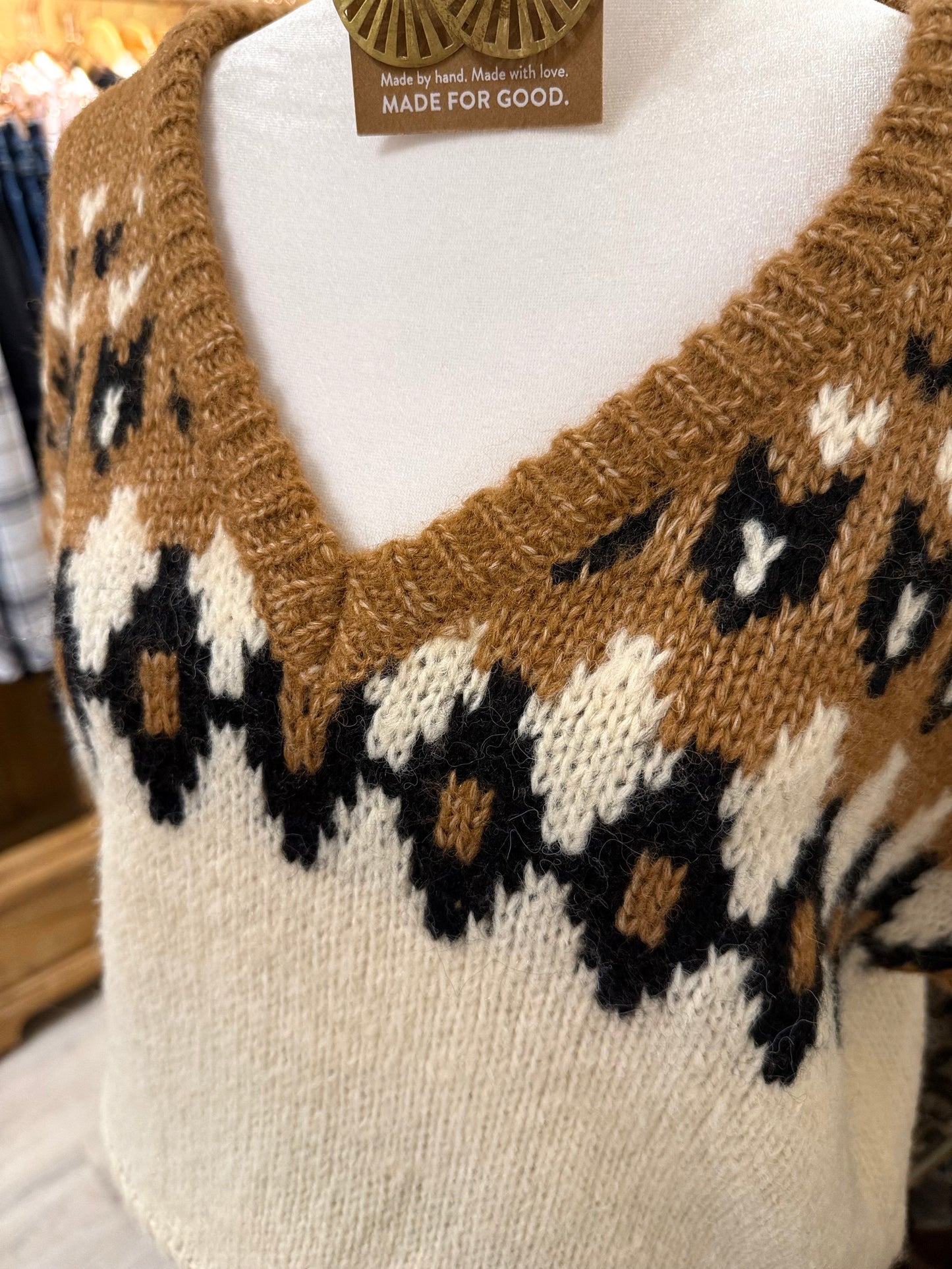 Fair Isle Short Sleeve Knit Sweater