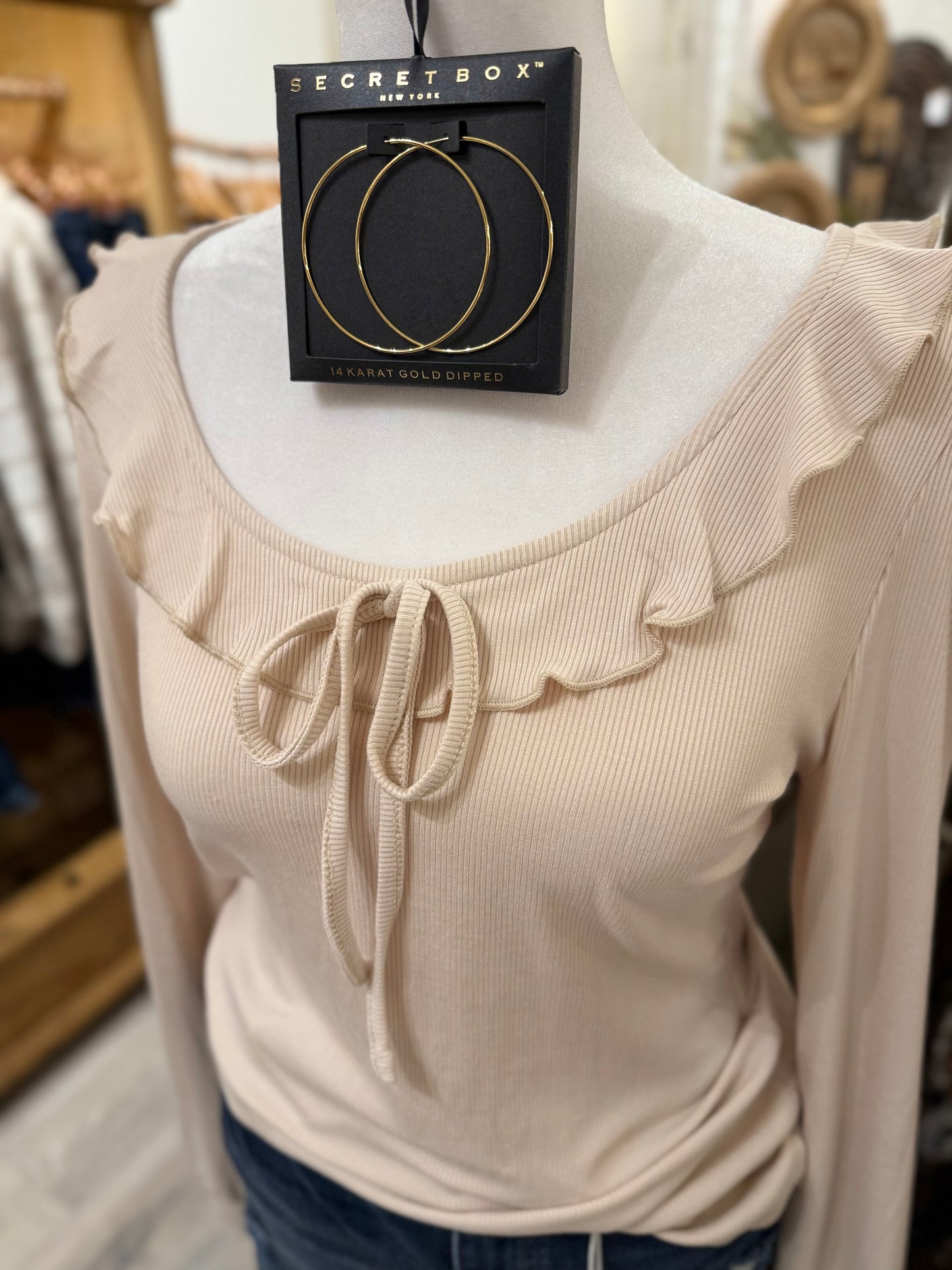 Scoop Neck Ruffle Detail Top