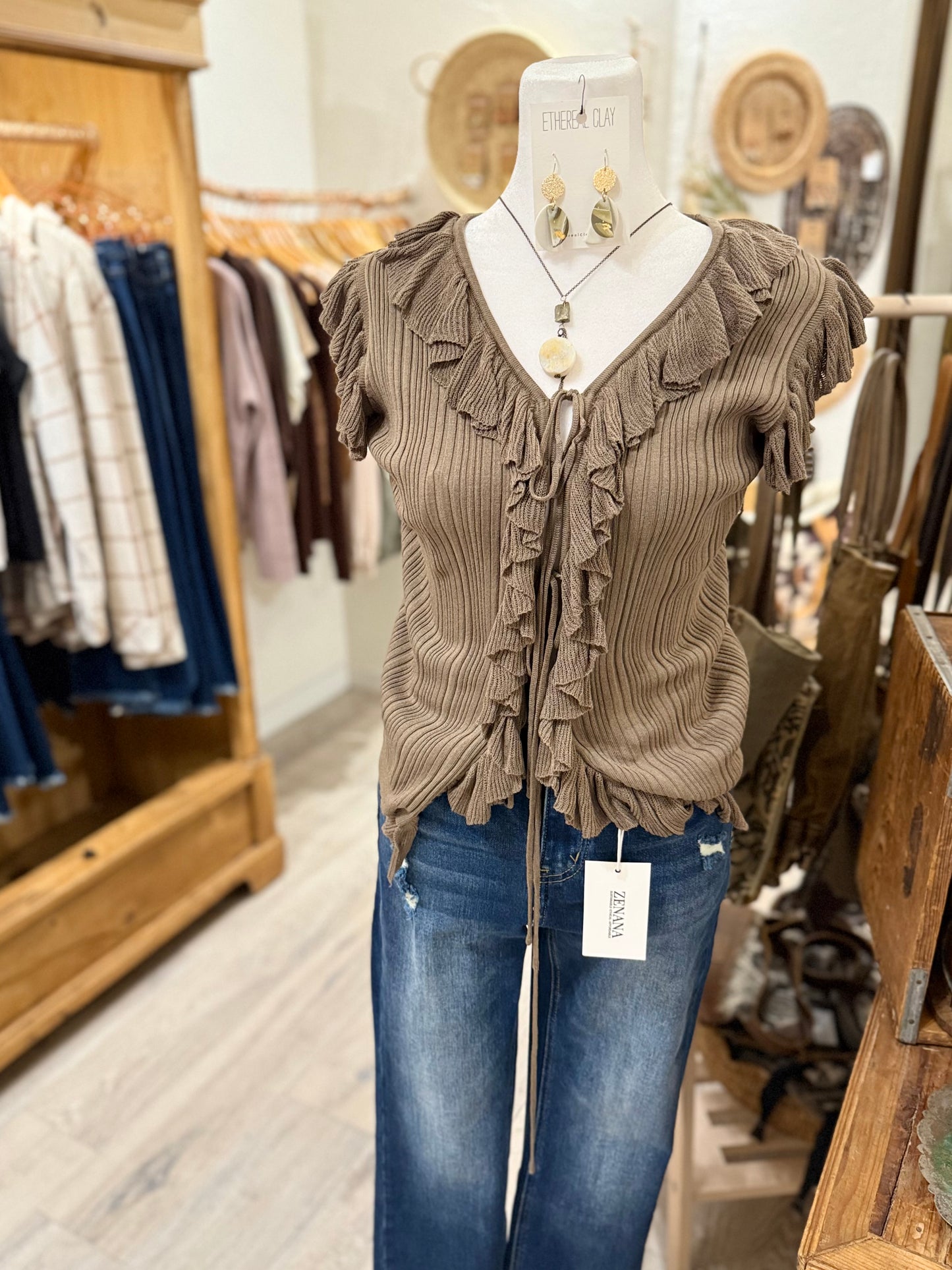 Ruffle Tie-Front Sleeveless Top