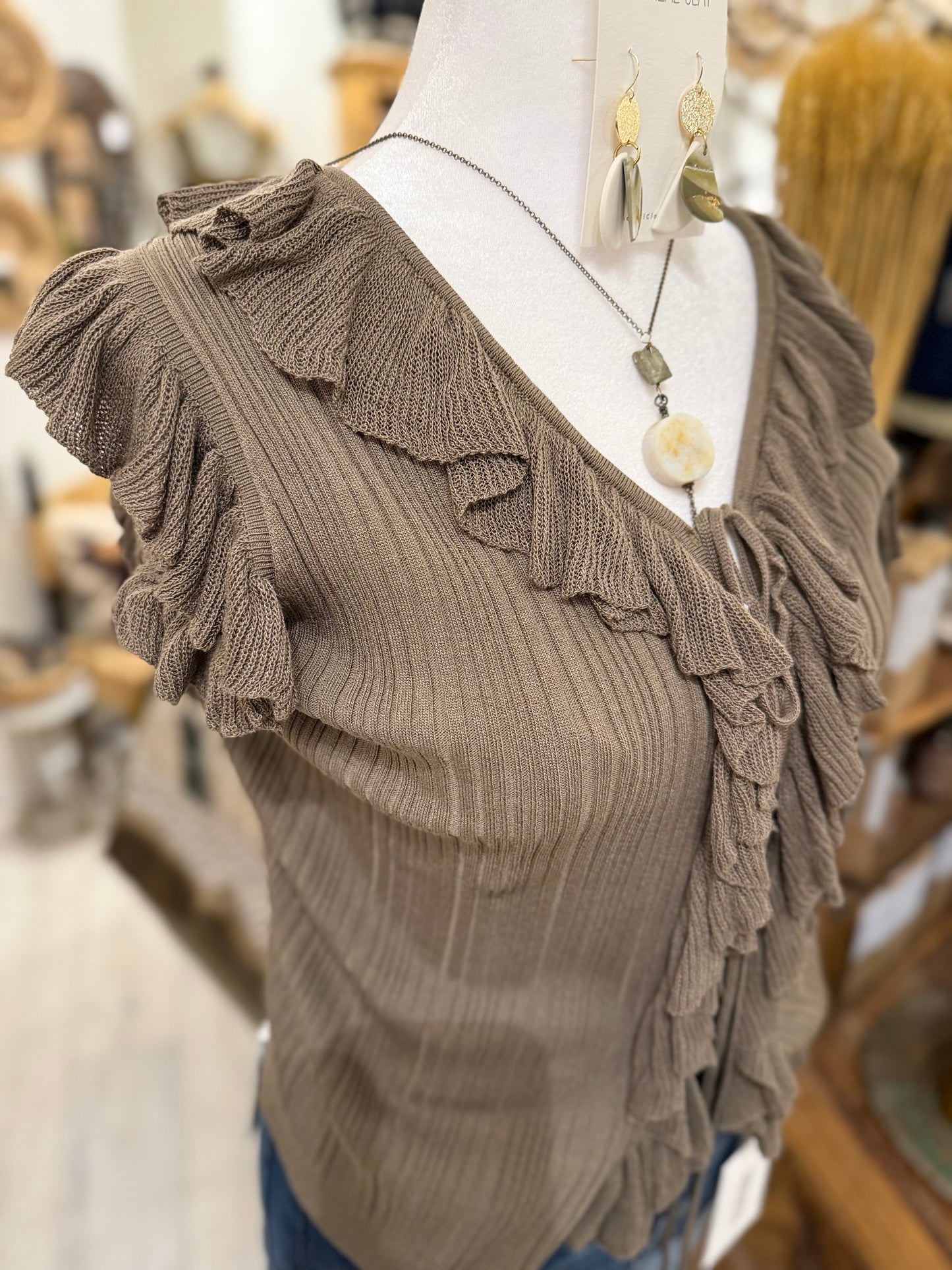 Ruffle Tie-Front Sleeveless Top