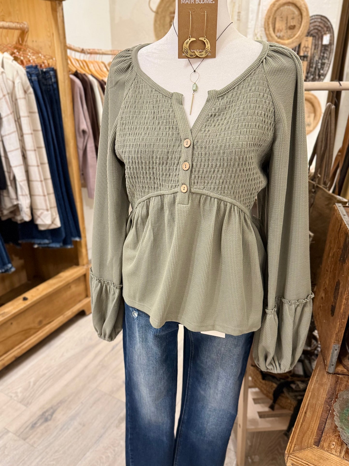 Peasant Blouse W/Balloon Sleeve