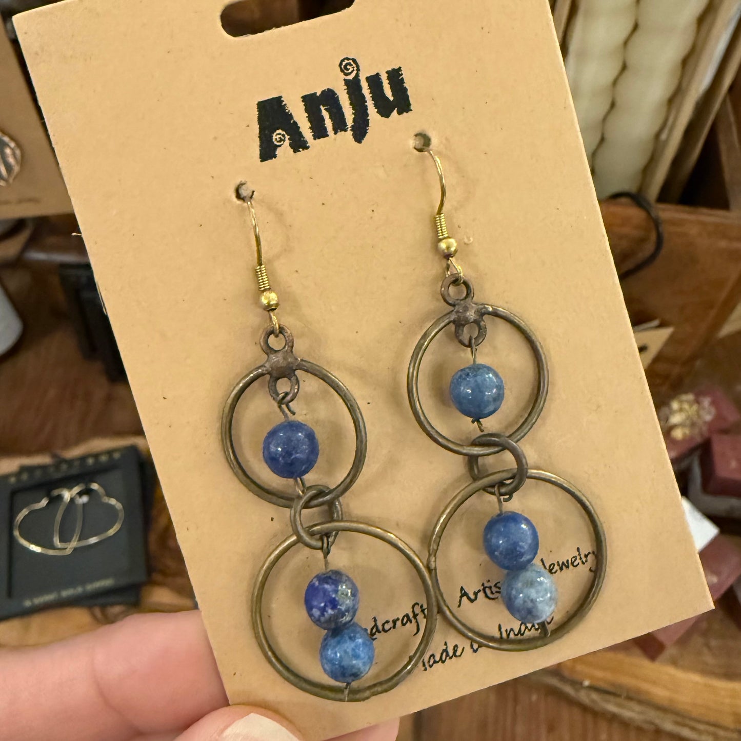 Wire-Wrapped Stone Earrings - Antique Brass, Lapis Lazuli