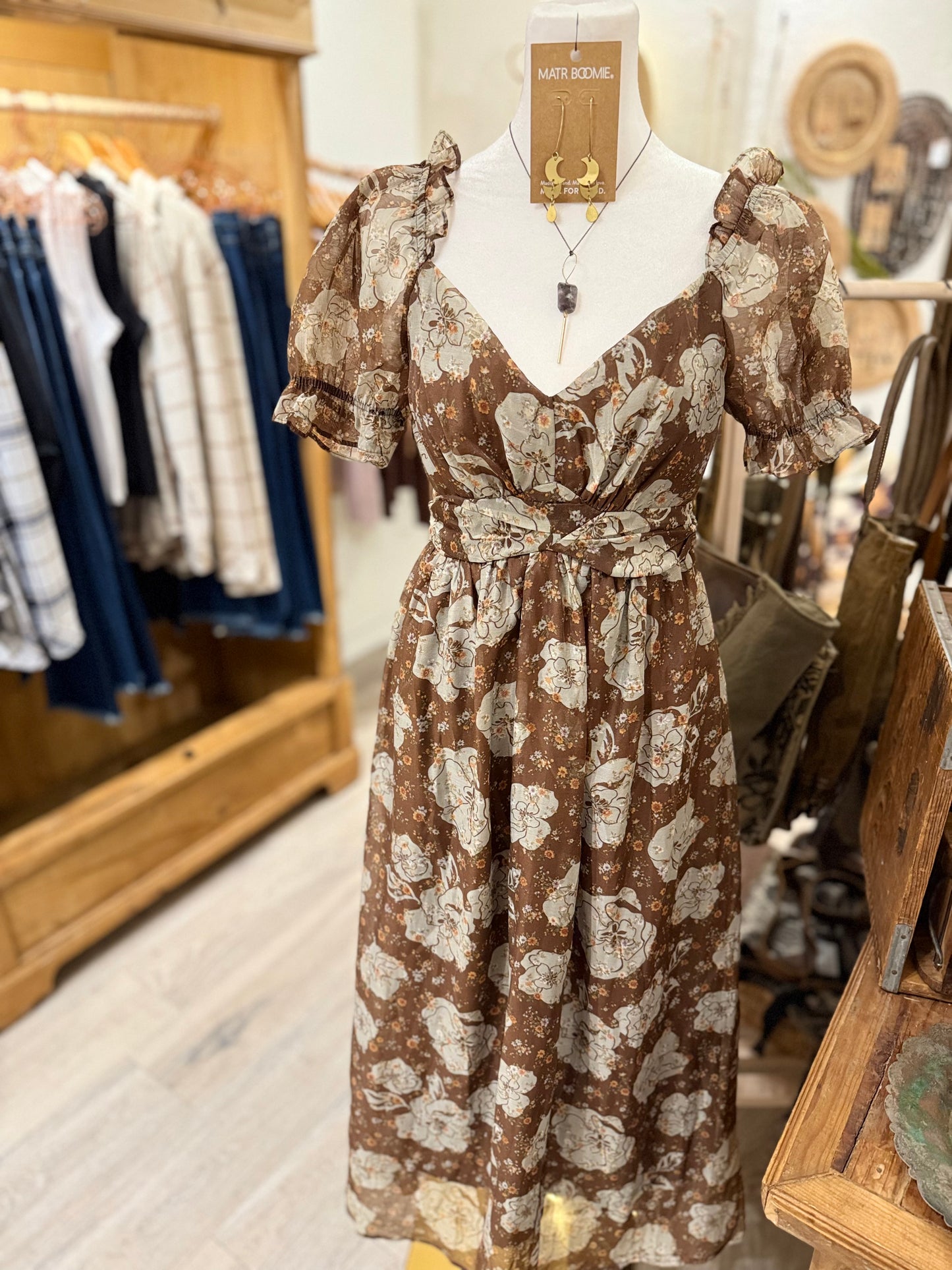 Floral back tie midi dress