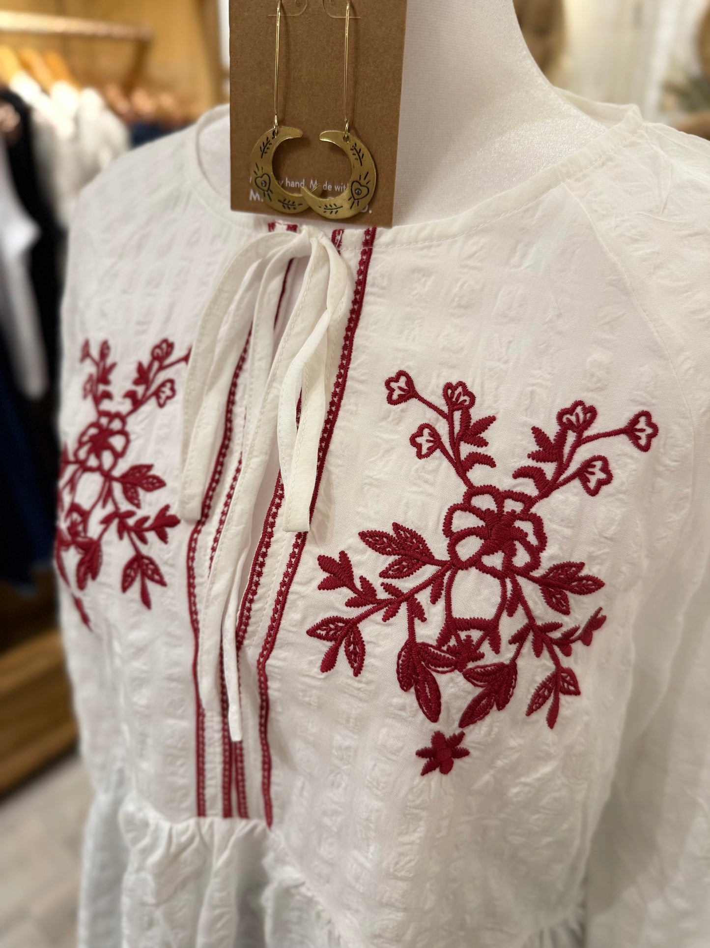 Tie Neck Floral Embroidered Blouse