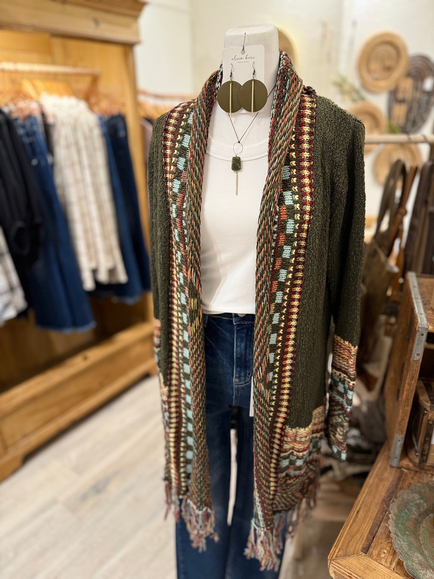 Aztec Sweater Cardigan (olive)