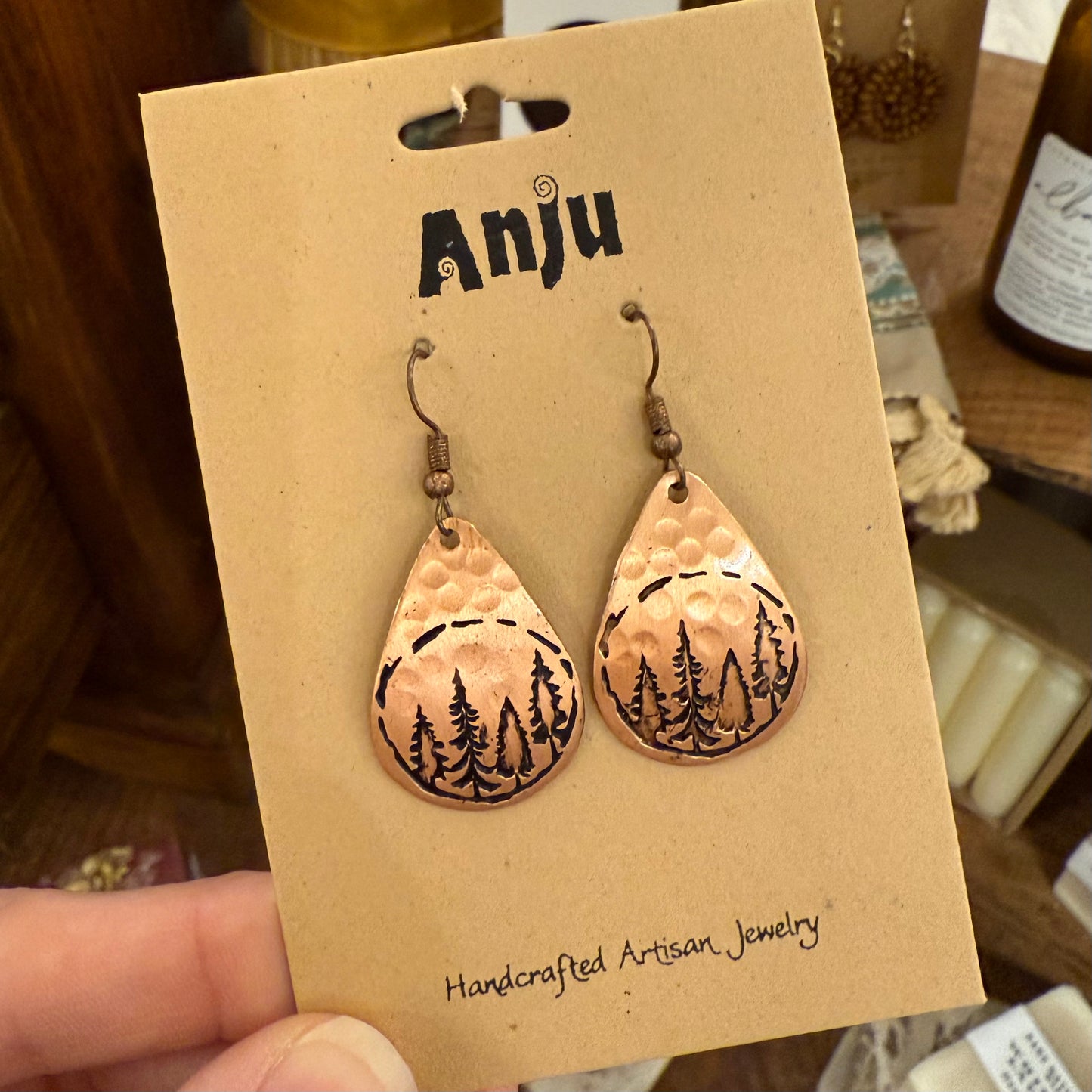 Woodland Trees Copper Engraved Earrings