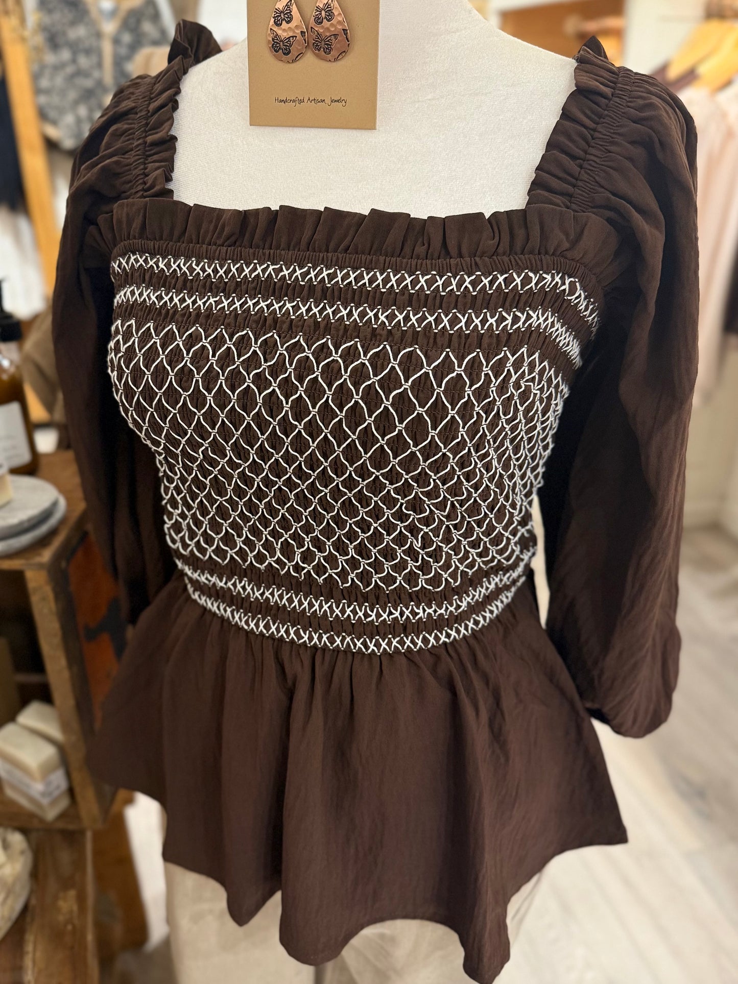 Smocked Woven Blouse