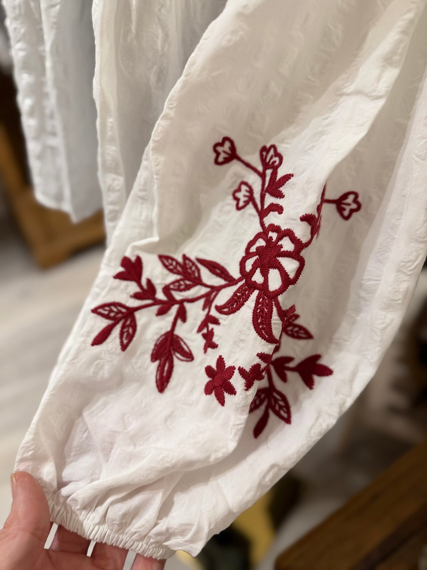Tie Neck Floral Embroidered Blouse
