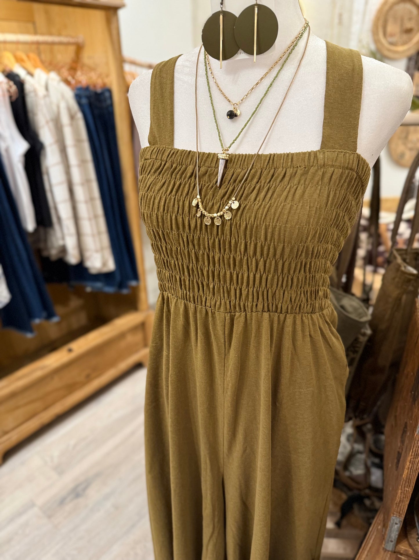 Smocked Wide-Leg Jumpsuit