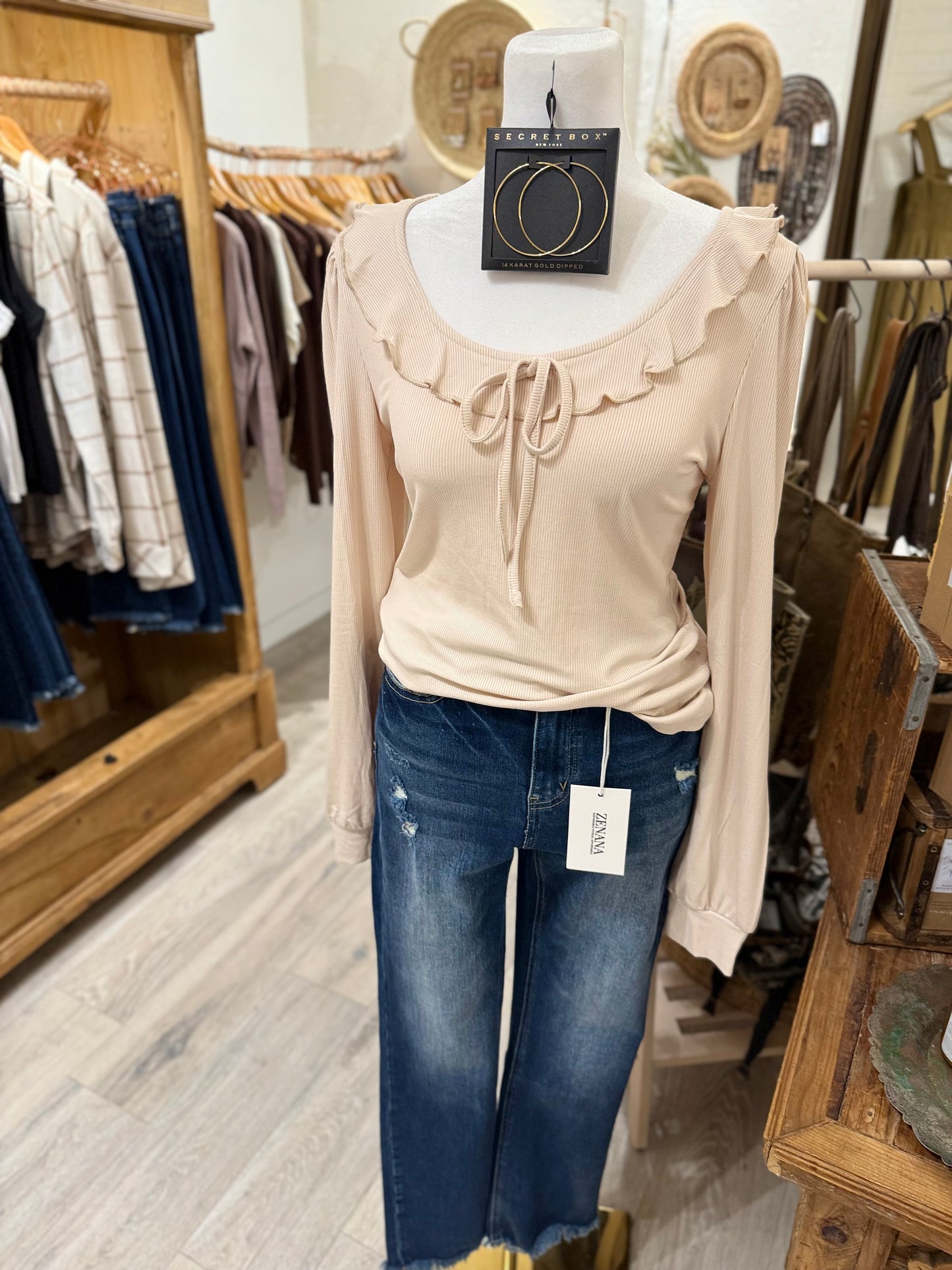 Scoop Neck Ruffle Detail Top