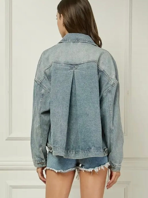 Oversized pleated back denim jacket