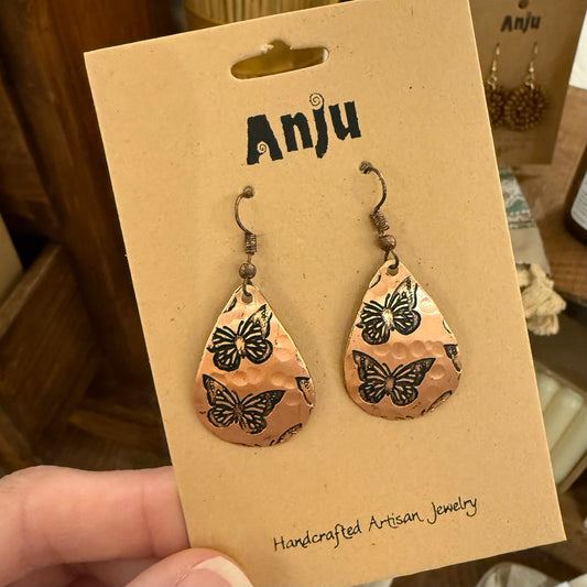 Butterflies Copper Engraved Earrings