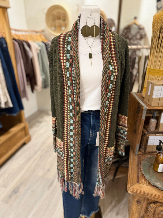 Aztec Sweater Cardigan (olive)