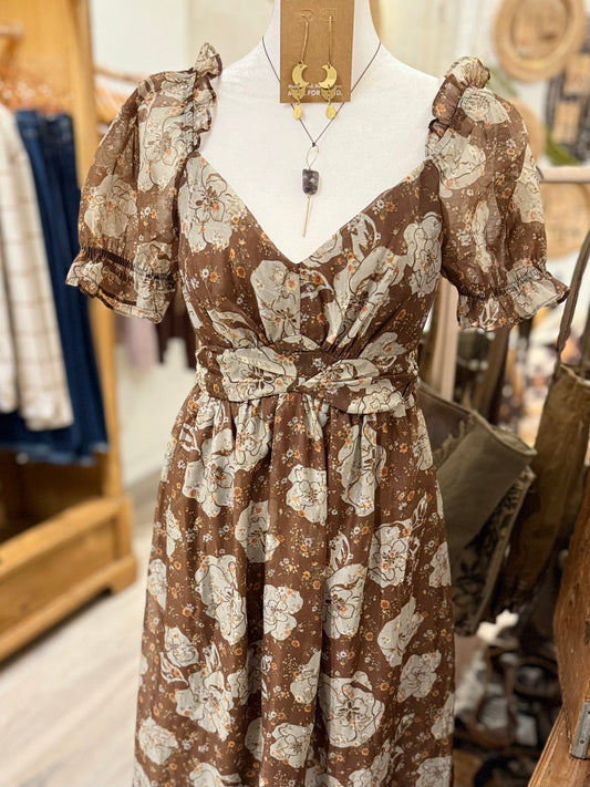 Floral back tie midi dress