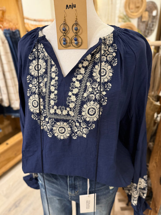 Embroidered Blouse (navy)