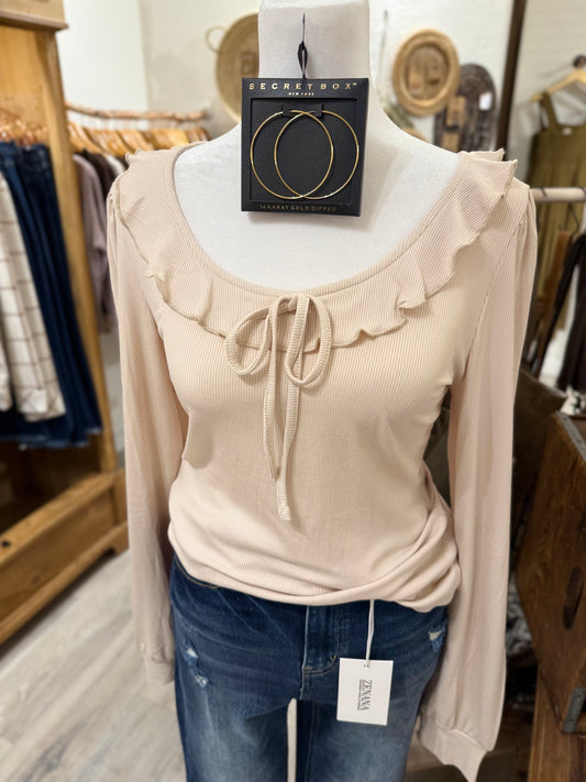 Scoop Neck Ruffle Detail Top