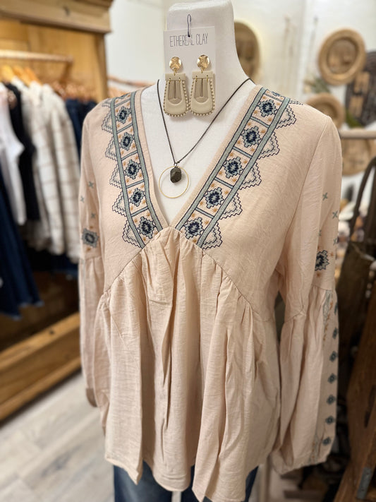 Embroidered Peasant Top