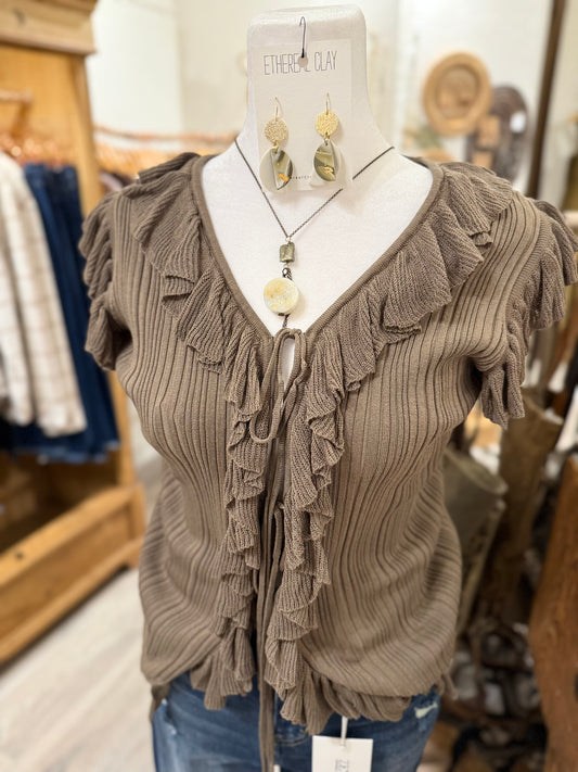 Ruffle Tie-Front Sleeveless Top