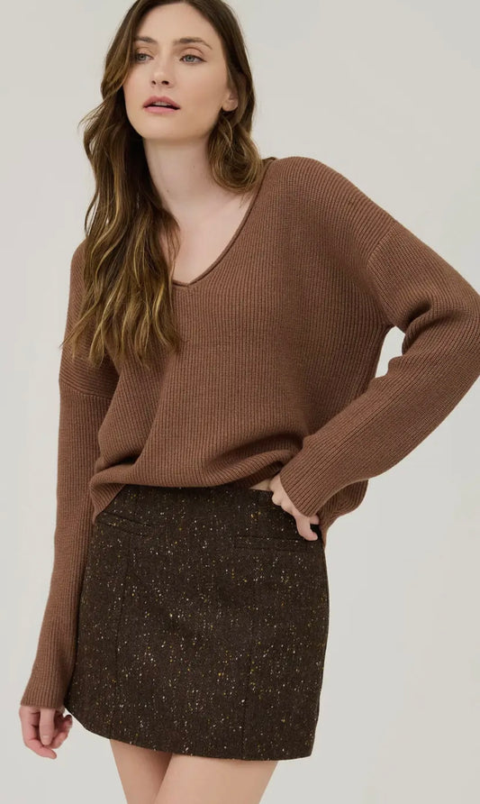 Drop shoulder ribbed sweater (mocha)