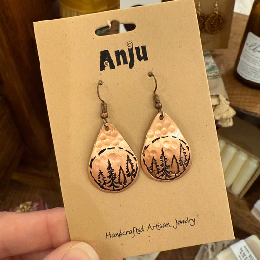 Woodland Trees Copper Engraved Earrings