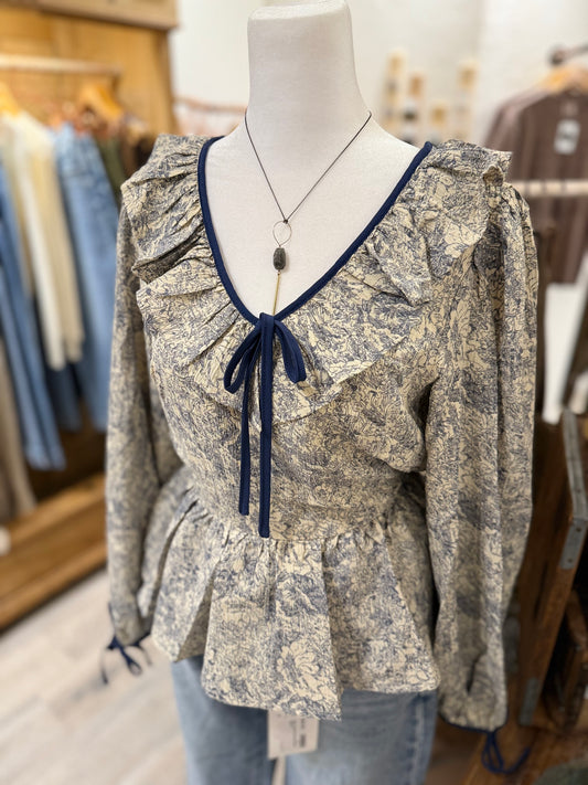 Toile Printed Babydoll Blouse