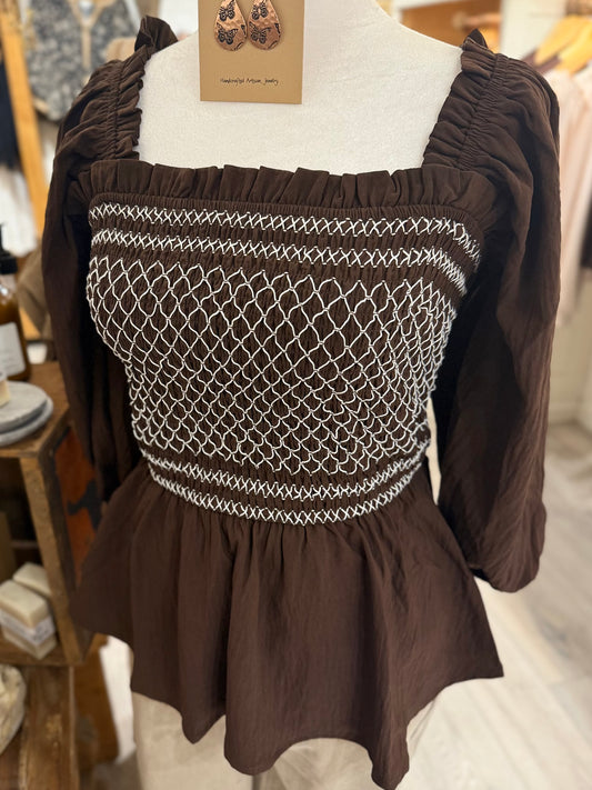 Smocked Woven Blouse
