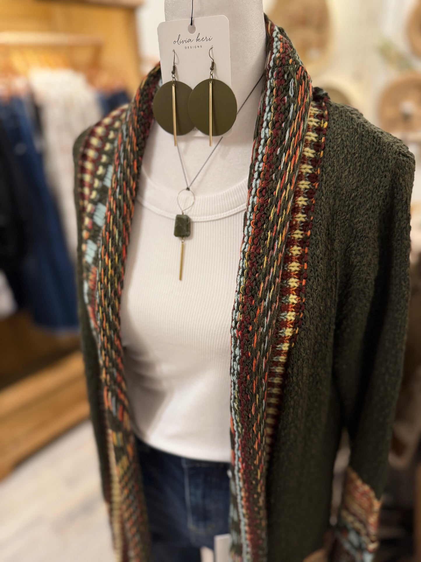 Aztec Sweater Cardigan (olive)