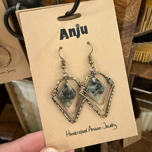 Banjara Prehnite Diamond
Shaped Earrings
