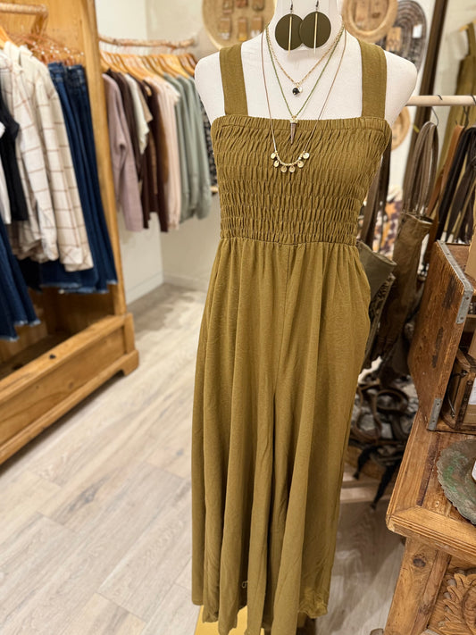 Smocked Wide-Leg Jumpsuit